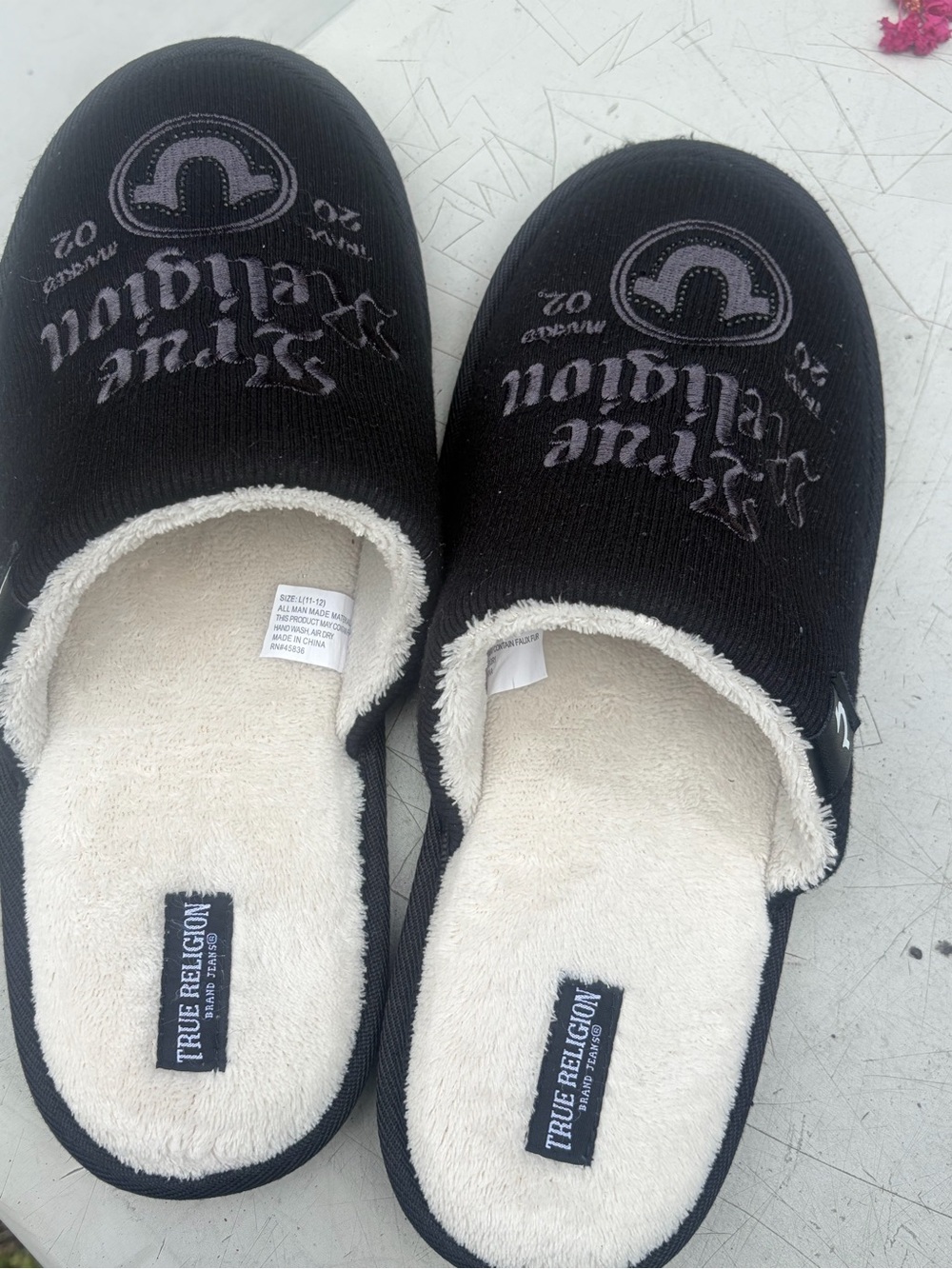 True Religion Black Slip-On Plush Lined Home Slippers